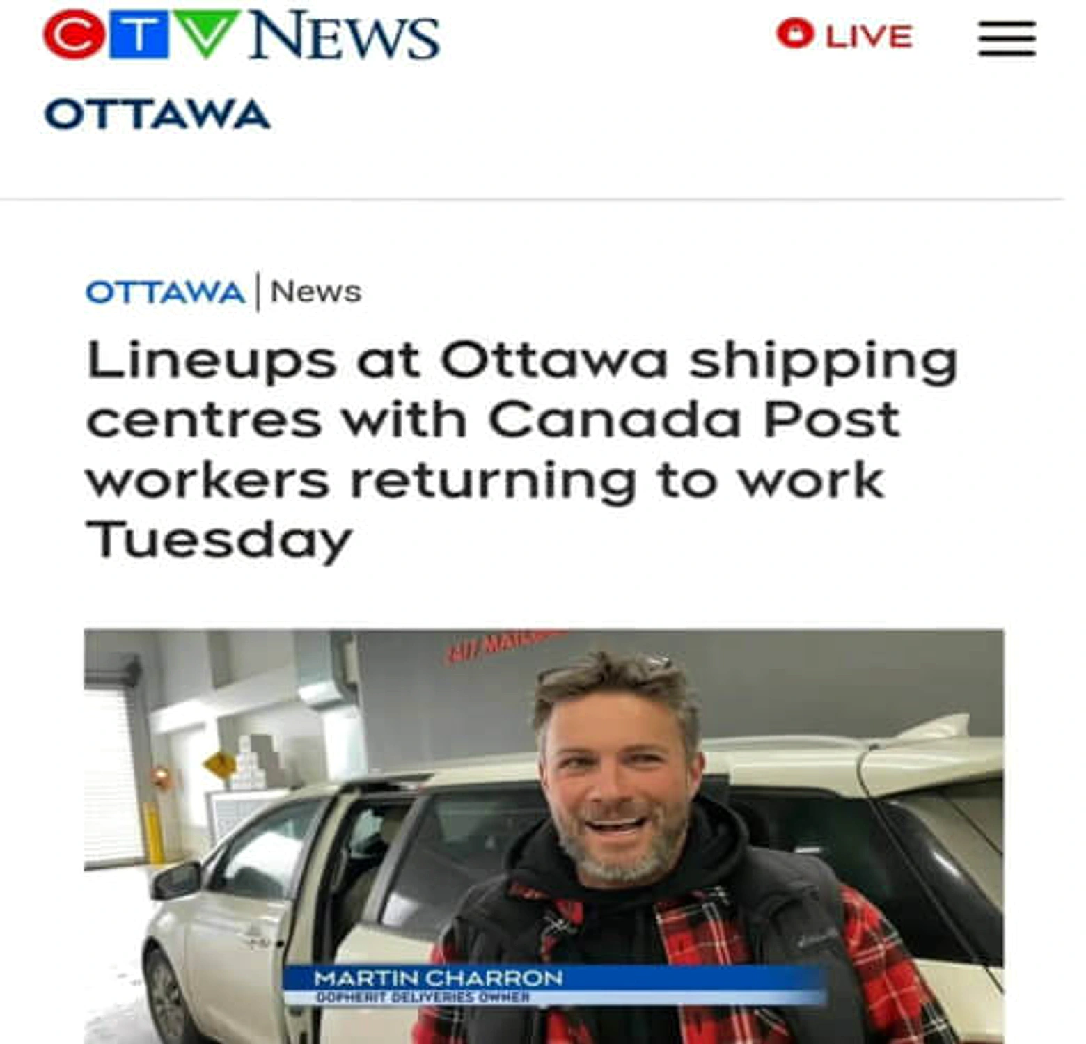 CTV News Ottawa article featuring Gopher It Deliveries owner Martin Charron
